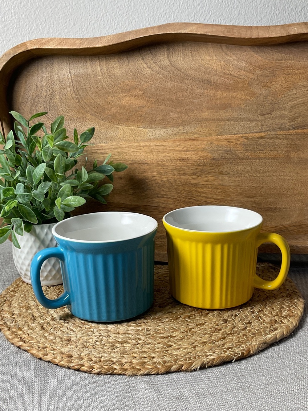 CorningWare Colours 20oz Stoneware Mug Pair Yellow & Blue